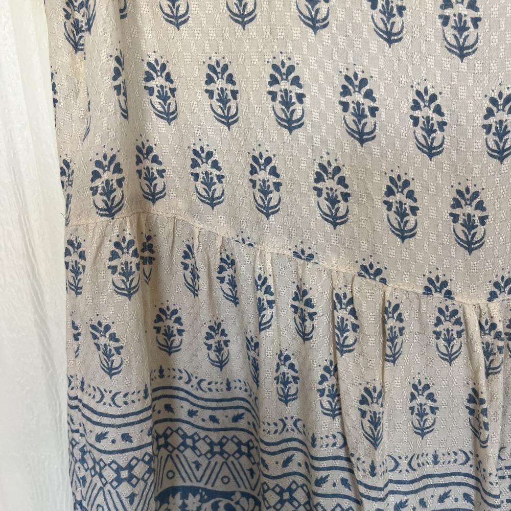 Sigrid Olsen Tan Blue Cottage Floral Embroidered Peasant Boho Babydoll Womens M - Picture 5 of 10